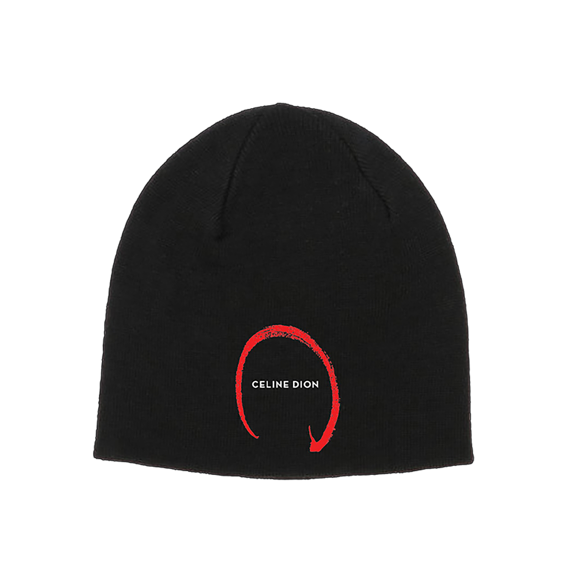 black beanie with classic Celine Dion Logo embroidered plus red C accent 